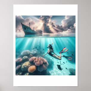 Beautiful lady diver finds a sunken ship poster