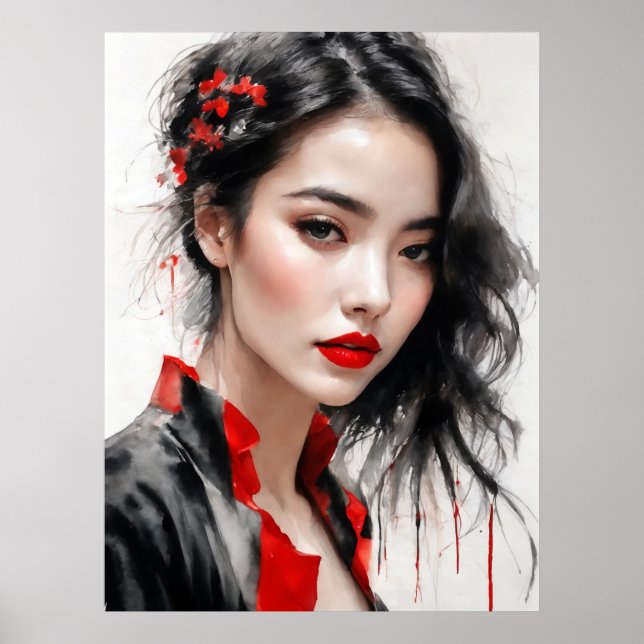 Beautiful Lady Ink Portrait Poster (Front)