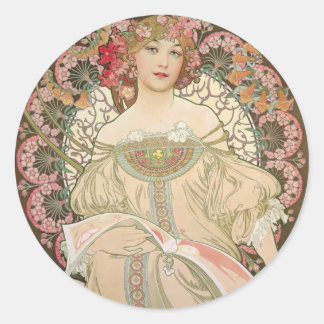 Beautiful lady - Mucha Classic Round Sticker