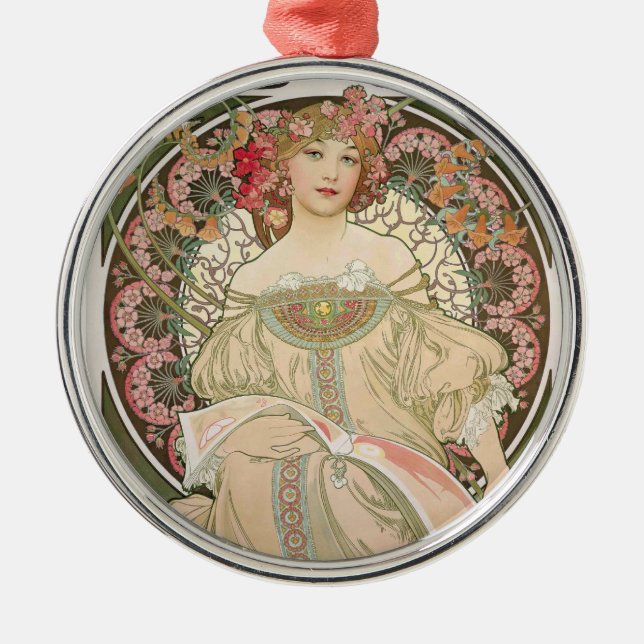 Beautiful lady - Mucha Metal Tree Decoration (Front)