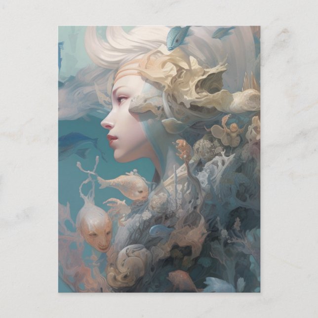 Beautiful Lady of the Sea with Fish Postcard (Front)