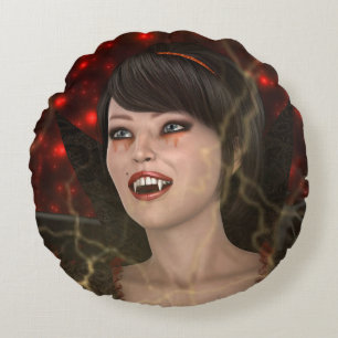 Beautiful Lady Vamp Perfect Halloween Witch Style Round Cushion