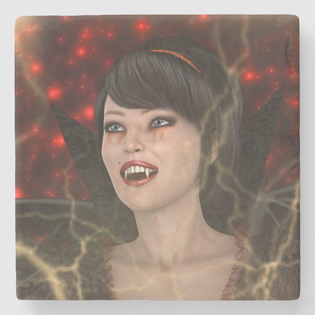 Beautiful Lady Vamp Perfect Halloween Witch Style Stone Coaster (Front)
