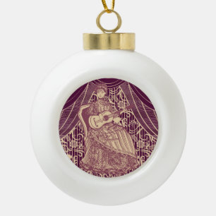 Beautiful lady with guitar ceramic ball christmas ornament