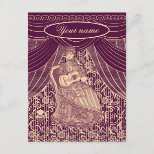 Beautiful lady with guitar postcard