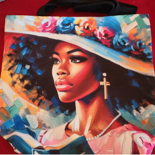 Beautiful Lady With Her Bible Floral Tote Bag
