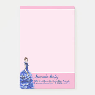 Beautiful Lady with Sparkly Blue Gown Fashion Post-it Notes