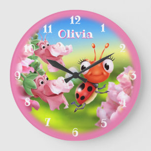 Beautiful Ladybug in the flower garden. Large Clock