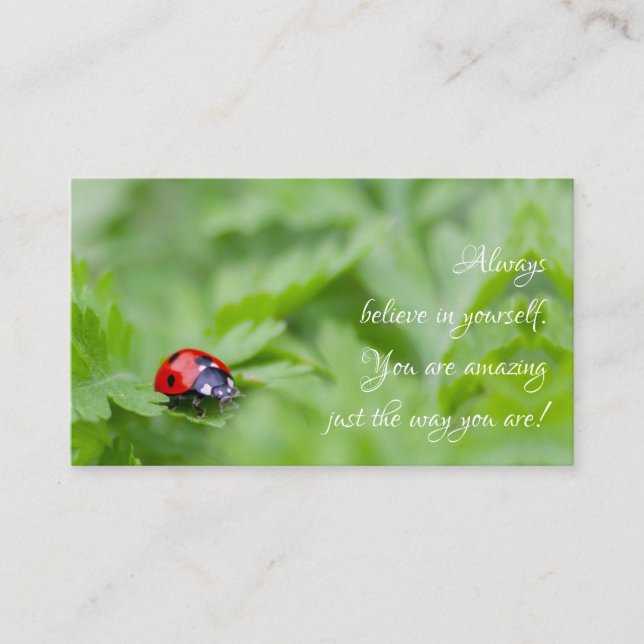 Beautiful ladybug with motivational quote business card (Front)