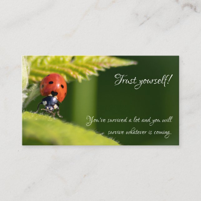 Beautiful ladybug with motivational quote business card (Front)