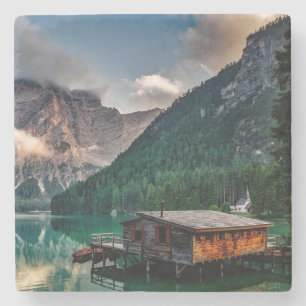 Beautiful Lake House Cabin in the Mountains Stone Coaster