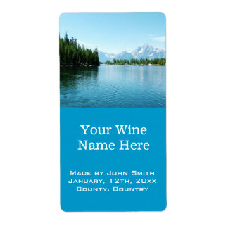 beautiful lake, mountain, blue sky wine labels.