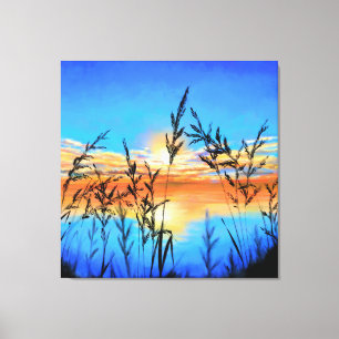 Beautiful Lake Sunset - Mirror - Original Painting Canvas Print