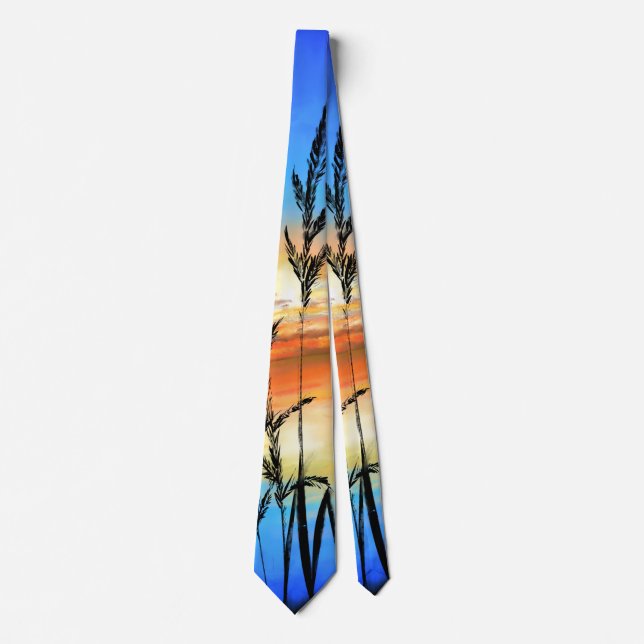 Beautiful Lake Sunset - Mirror - Original Painting Tie (Front)