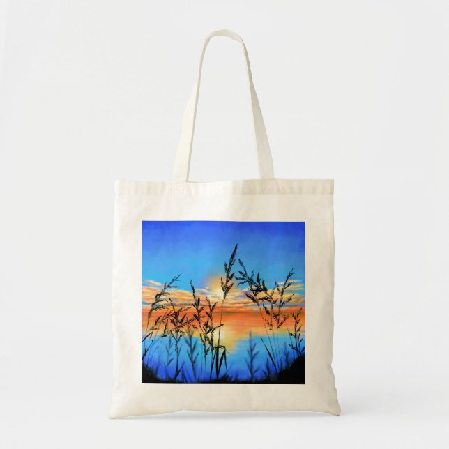 Beautiful Lake Sunset - Mirror - Original Painting Tote Bag (Front)