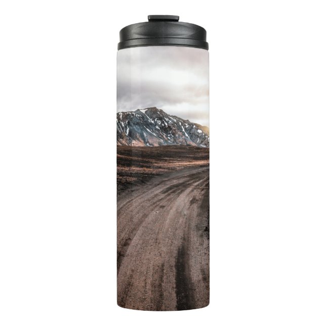 Beautiful Landmanalaugar gravel dust road way on h Thermal Tumbler (Front)