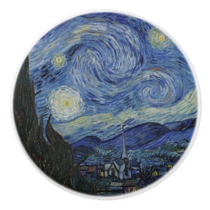Beautiful Landscape Blue Night Sky Golden Stars Ceramic Knob