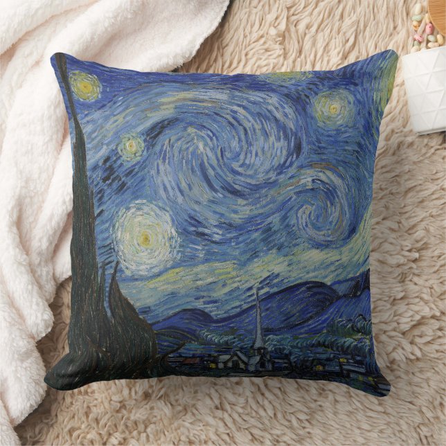 Beautiful Landscape Blue Night Sky Golden Stars Cushion (Blanket)