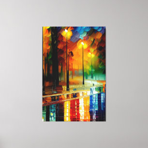 Beautiful landscape painting, rainy night New York Canvas Print