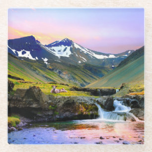 Beautiful Landscape Scenery of Iceland Glass Coaster