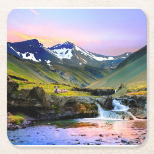 Beautiful Landscape Scenery of Iceland Square Paper Coaster
