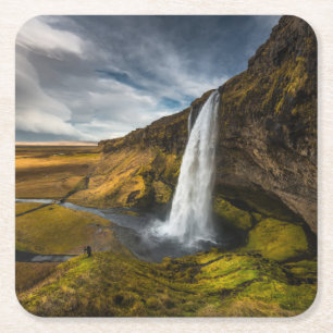 Beautiful Landscape View of Seljalandsfoss Square Paper Coaster