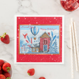 Beautiful Landscape With Snowman Customise Napkin