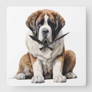 BEAUTIFUL LARGE SAINT BERNARD DOG SQUARE WALL CLOCK