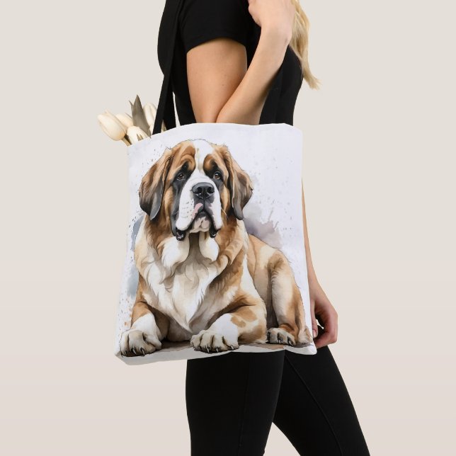 BEAUTIFUL LARGE SAINT BERNARD DOG TOTE BAG (Close Up)