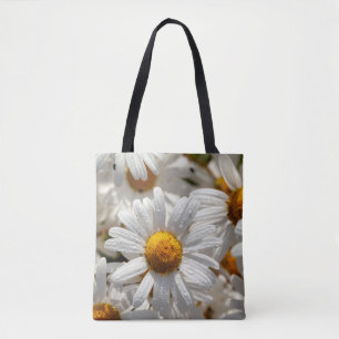 Beautiful large wild daisies with water drops tote bag