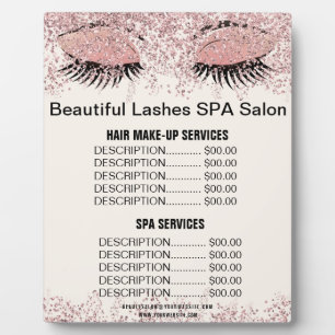 Beautiful Lashes Pink Glitter SPA Salon Price Menu Plaque