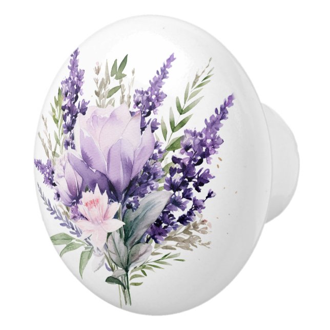Beautiful Lavender and Mixed Floral Stems Ceramic Knob (Right)