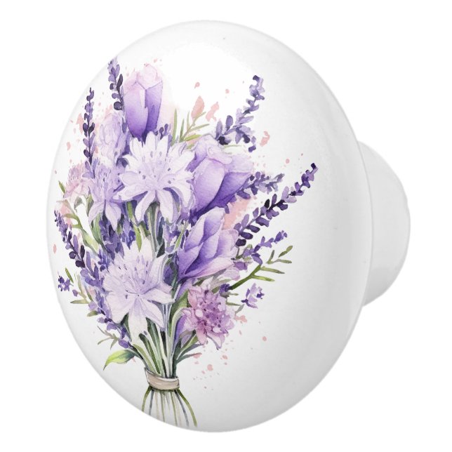 Beautiful Lavender and Mixed Floral Stems Ceramic Knob (Right)