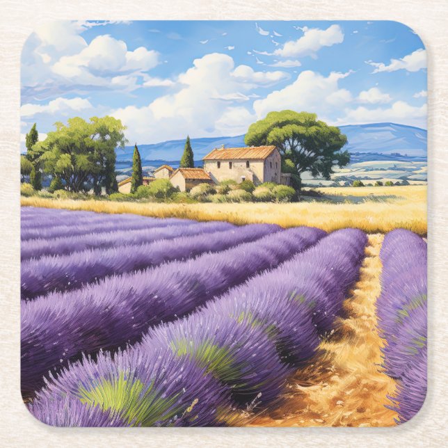 Beautiful lavender field in Provence, France Square Paper Coaster (Front)