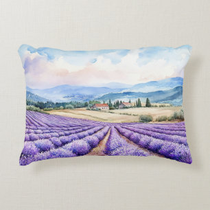 Beautiful lavender fields watercolours decorative cushion