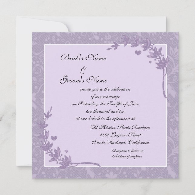 Beautiful Lavender Floral Wedding Invitations (Front)