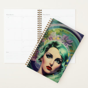 Beautiful Lavender & Green Retro Style Space Woman Planner