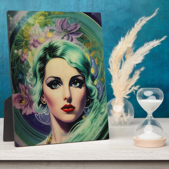 Beautiful Lavender & Green Retro Style Space Woman Plaque (Side)