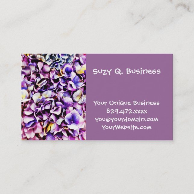 Beautiful Lavender Purple Hydrangea Flower Petals Business Card (Front)