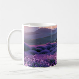Beautiful lavnder field at sunset coffee mug