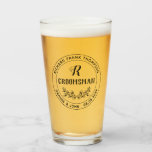 Beautiful Leafy Wreath Vintage Monogram Groomsman Glass<br><div class="desc">Beer glass for your groomsman with his name written in a text curved over his initial and the wedding role over a hand-drawn half wreath.</div>