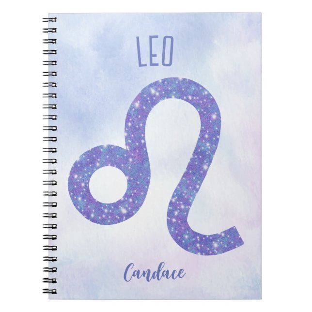 Beautiful Leo Astrology Sign Personalised Purple Notebook (Front)