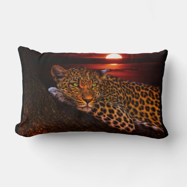Beautiful Leopard at Sunset Lumbar Cushion (Front)