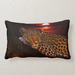 Beautiful Leopard at Sunset Lumbar Cushion