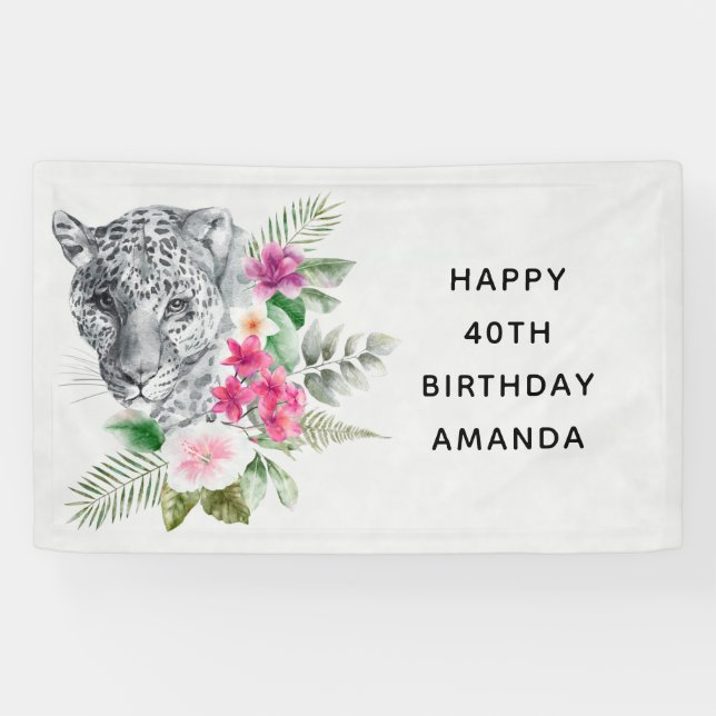 Beautiful Leopard Head Exotic Birthday Banner (Horizontal)