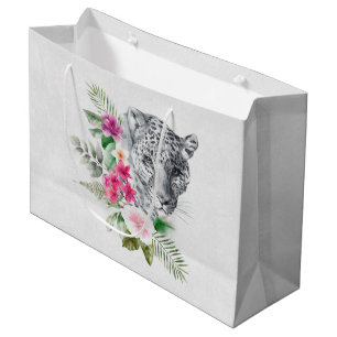 Beautiful Leopard Head Portrait in Watercolor Large Gift Bag