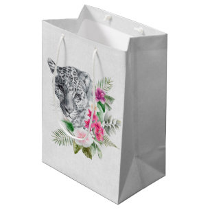 Beautiful Leopard Head Portrait in Watercolor Medium Gift Bag