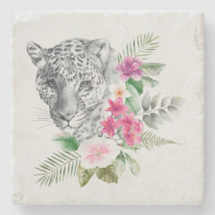 Beautiful Leopard Head Portrait in Watercolor Stone Coaster