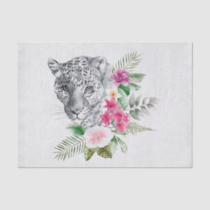 Beautiful Leopard Head Portrait in Watercolor Tissue Paper
