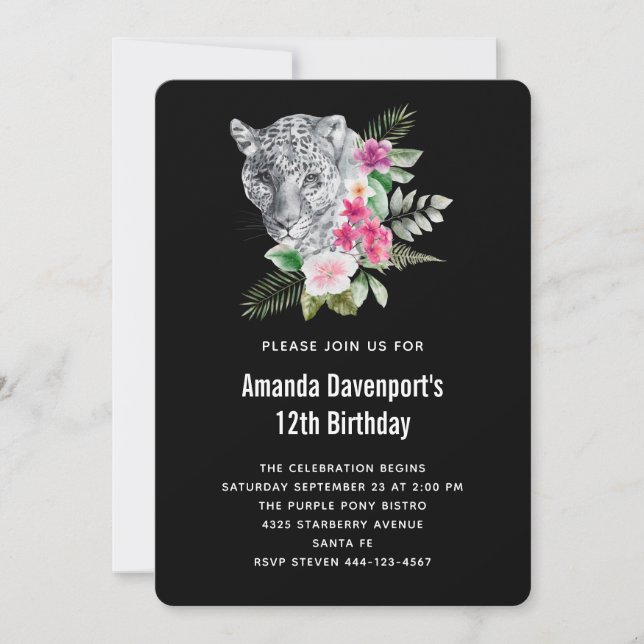 Beautiful Leopard Portrait Watercolor Birthday Invitation (Front)
